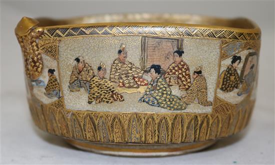 A Japanese Satsuma pottery square bowl and a similar dish, Meiji period, 18.5cm